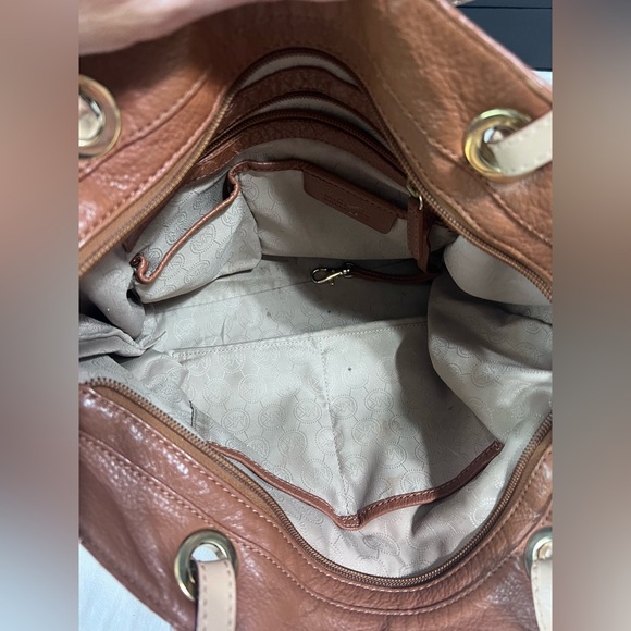 MICHAEL KORS Large Taupe/Brown/Gold Leather Shoulder TOTE BAG PURSE & Wallet Set - Picture 10 of 16